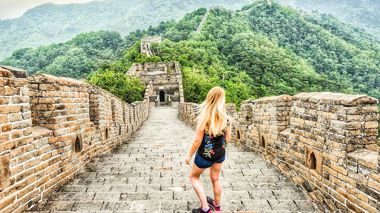 Traveller on the Great Wall of China in Beijing, China