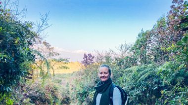 Traveller on the trek between Sundarijal and Chisapani in Nepal
