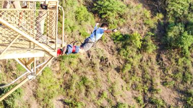 Traveller taking a bungy jump at Victoria Falls in Zambia