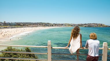 Travellers overlooking Bondi Beach in Sydney, Australia
