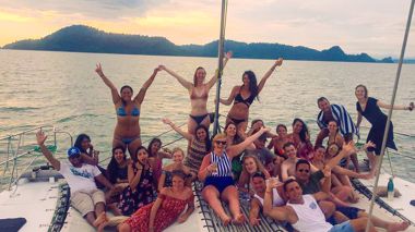 A group photo on a cruise in Langkawi, Malaysia