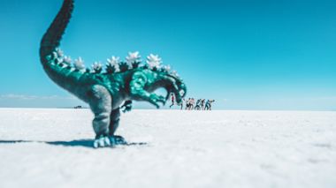 Travellers posing at the Uyuni Salt Flats in Bolivia