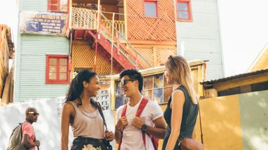 Travellers at La Boca neighbourhood in Buenos Aires, Argentina