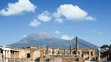 Mount Vesuvius as backdrop to Pompeii, in Italy