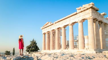 Woman in Front of Parthenon Temple on the Acropolis, Athens, Greece