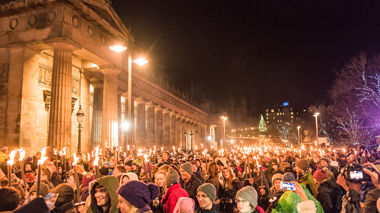 Street Party in Edinburgh with Torches and Christmas Lights