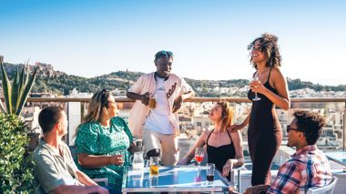 Travelers Enjoying Drinks, Athens, Greece