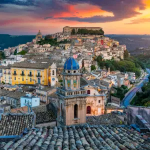 View of Ragusa UNESCO heritage town on Italian island of Sicily.