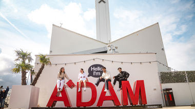 Travellers on the viewing deck of A'dam Tower in Amsterdam, Netherlands