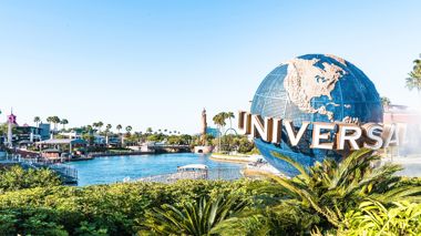 Universal Globe and Sign in Park, Orlando, USA