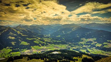 Panoramic View of Valley During Sunset in Austrian Tyrol from Hiking Viewpoint, Austria