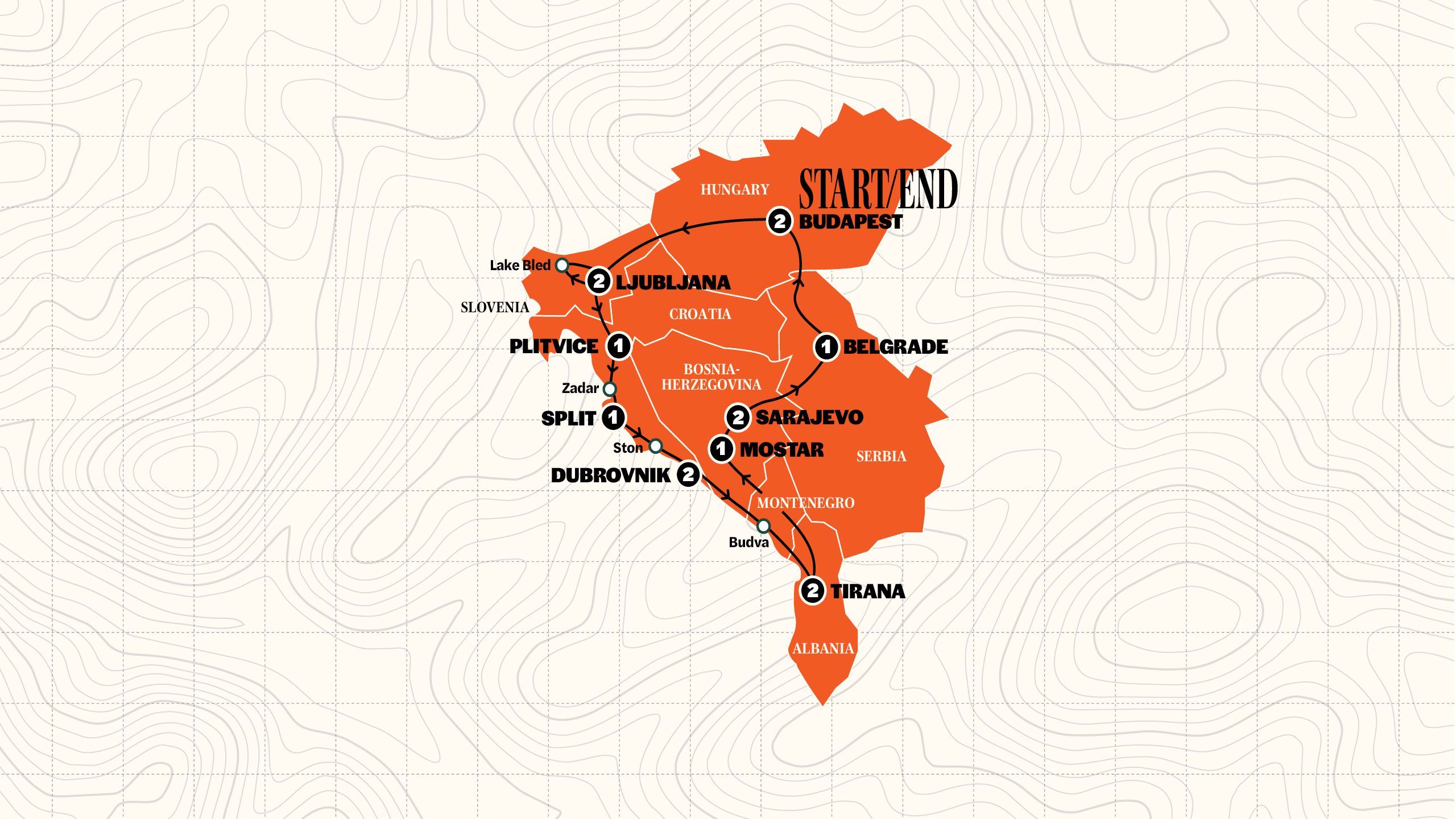 Best of Balkans Start Budapest Trip Map