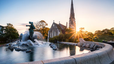 Gefion Fountain and St Alban's Church, Copenhagen, Denmark