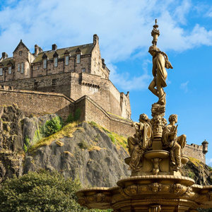Edinburgh Castle and  Ross Fountain in Edinburgh, Scotland