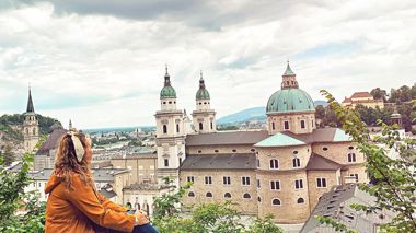 Contiki Trip Manager looking at Salzburg Cathedral in Austria
