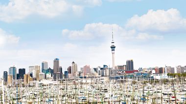 A Skyline view of the City of Sails Harbour in Auckland, New Zealand