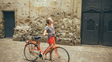 Traveller taking in the beauty of Barcelona during the bike ride experience in Barcelona, Spain