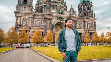 Traveller stood in front of the Berliner Dom in Berlin, Germany