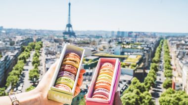 Local food delicacies overlooking the Eiffel Tower in Paris, France