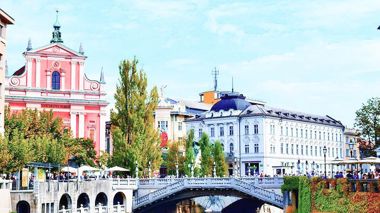 The Tromostovje Bridge in Ljubljana, Slovenia