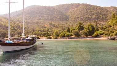Sailing boat parked at Ayinda Bay in Turkey