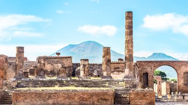 The ruins of the Temple of Apollo in Pompeii, Italy