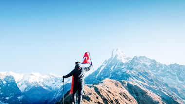 Traveller at the top of a mountain in Pokhara, Nepal