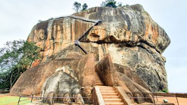 Lion's paws and stairs to Sigiriya rock fortress in Sri Lanka