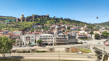View of the Narikala Fortress above the old town, Tbilisi, Georgia
