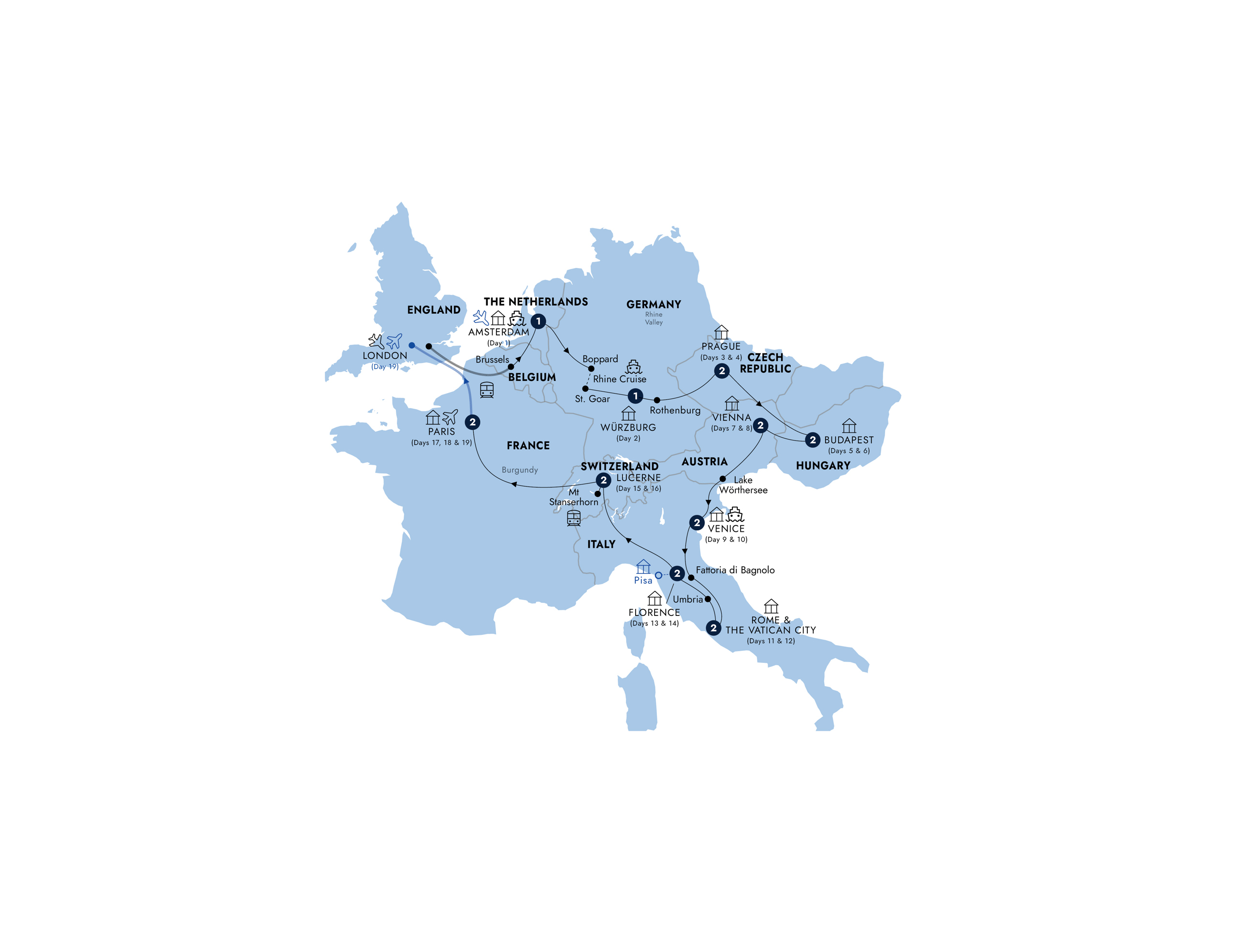 Map Romantic European Guided Tour E912 2027