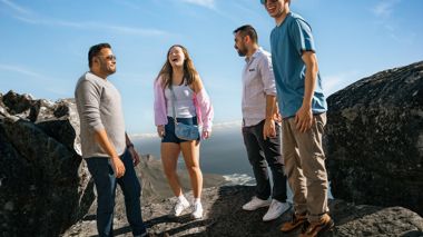 Travellers Laughing Together on Table Mountain, Cape Town, South Africa