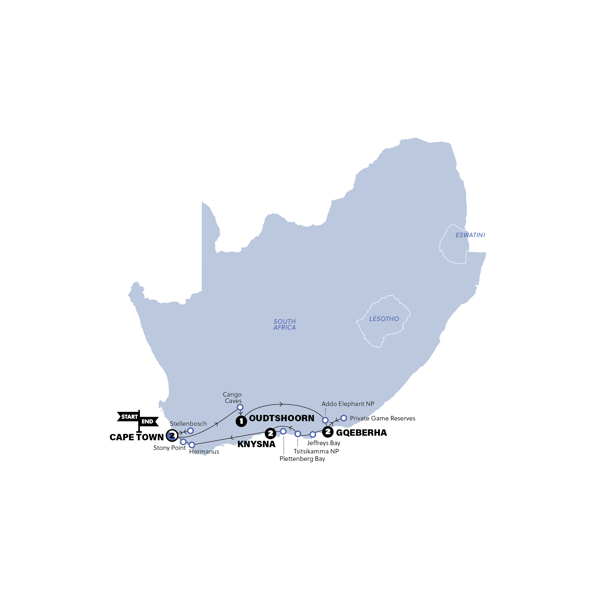 Garden Route and Addo Trip Map