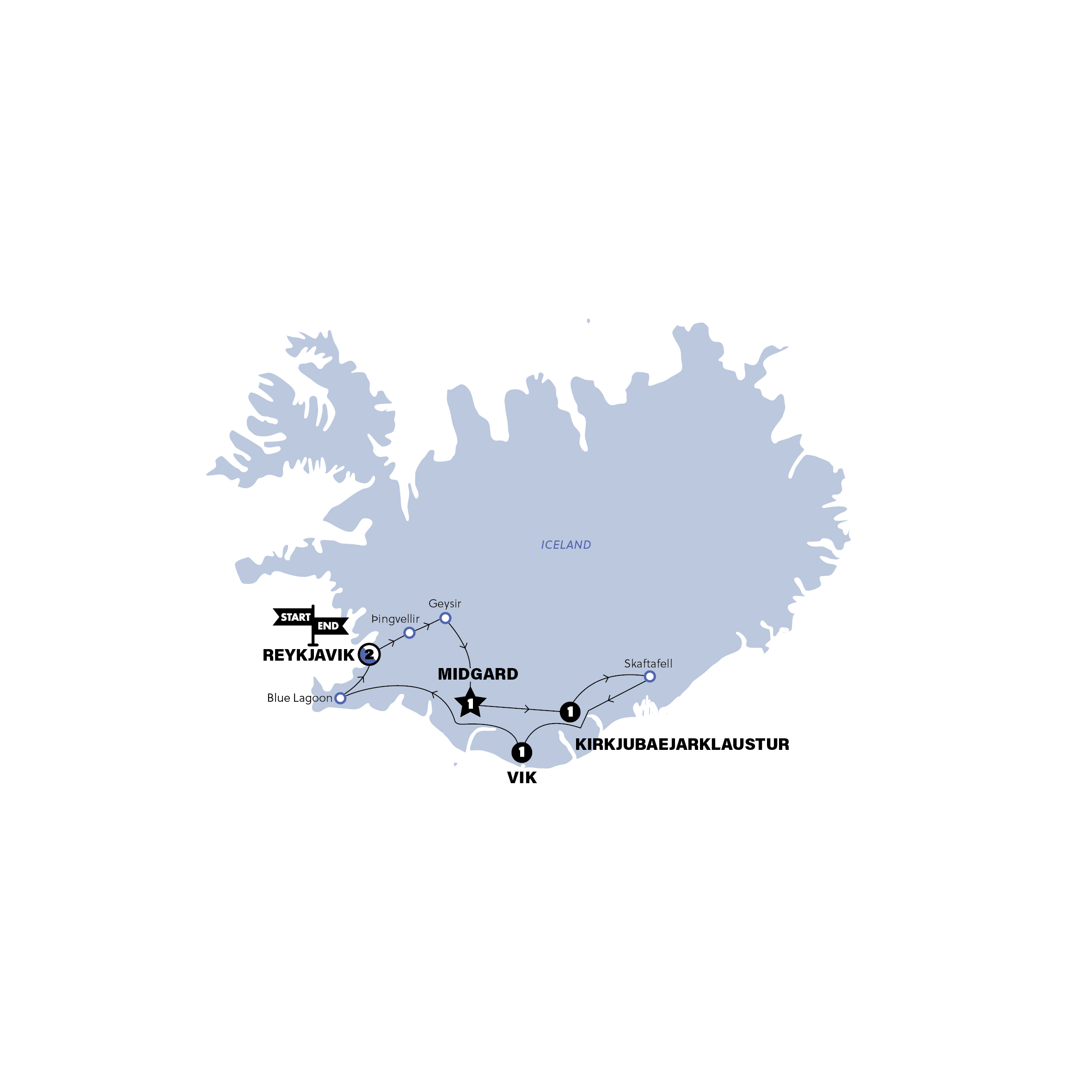 Iceland Fire & Ice Trip Map