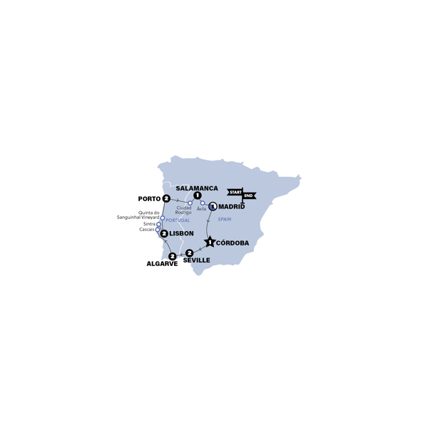 Spain and Portugal Highlights Trip Map