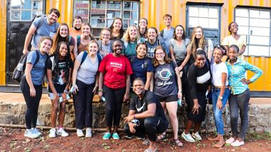 Travellers Having a Photo with the Mirror of Hope Team Outside Building, Nairobi, Kenya