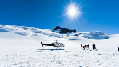 Helicopter Stationed on Fox Glacier during Scenic Flight, New Zealand