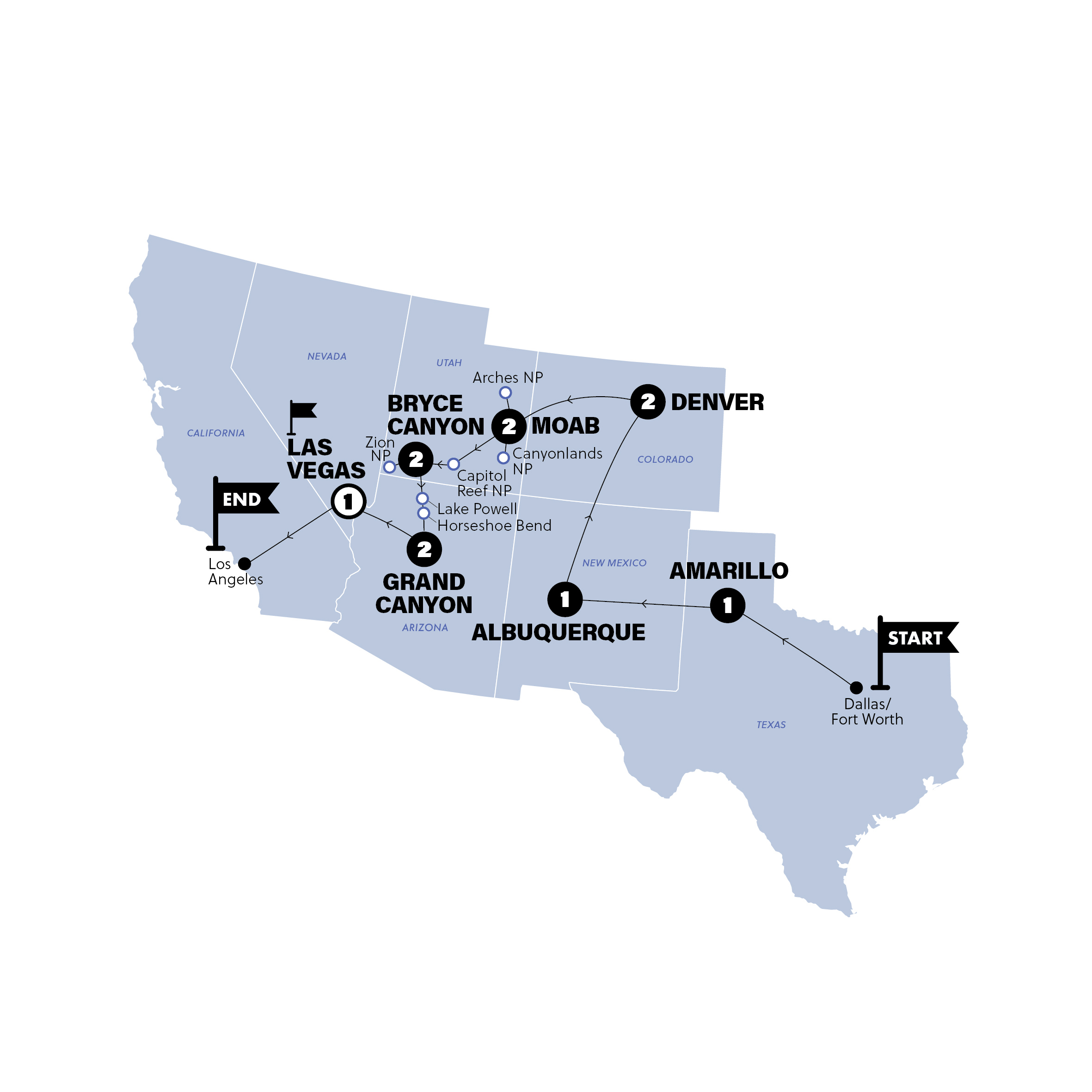 USA: National Parks Road Trip Map