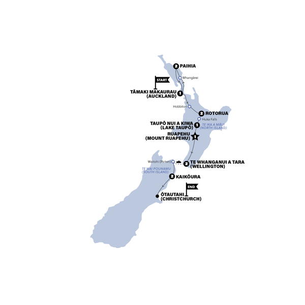 New Zealand: Northern Choice Southbound Trip Map