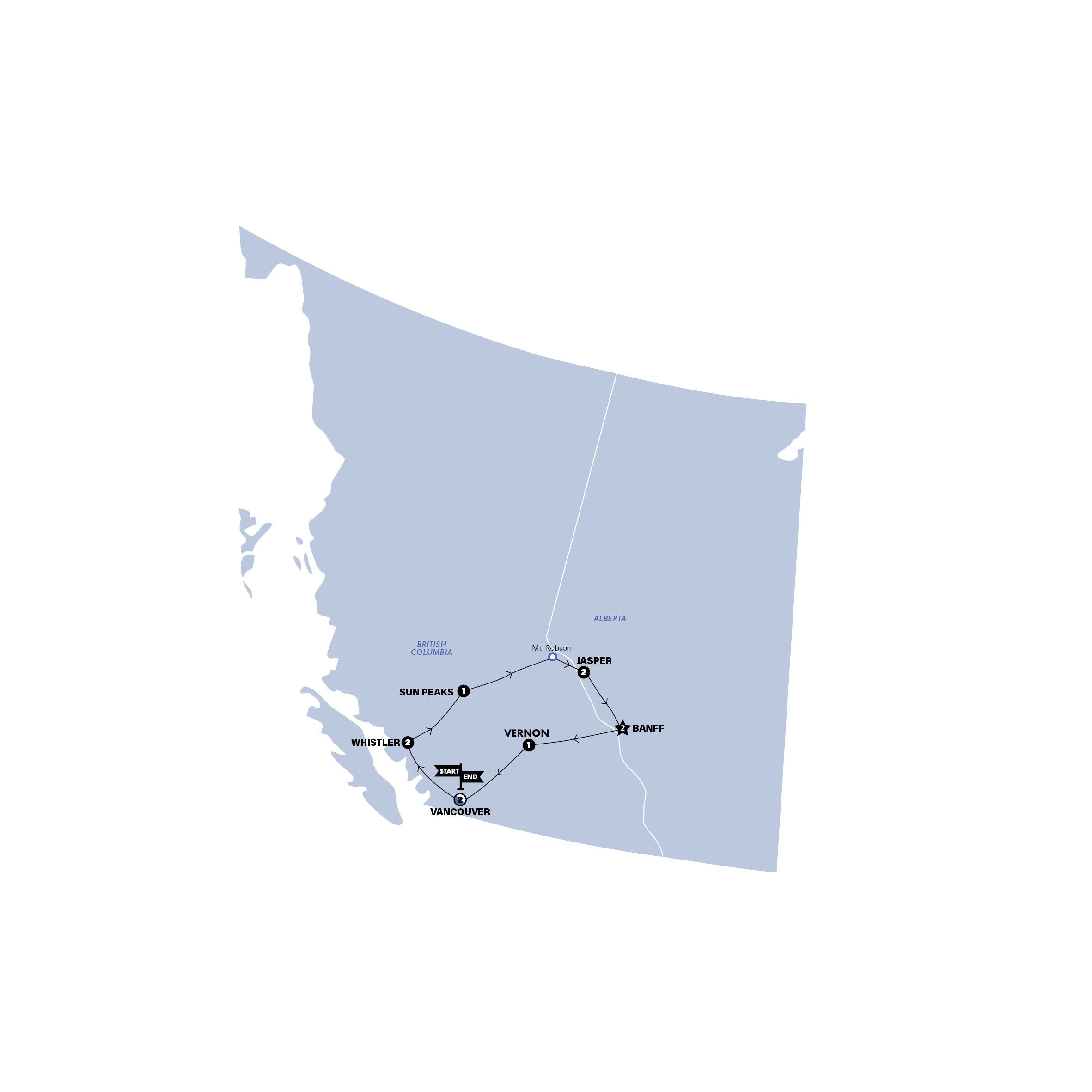 Canada and the Rockies Trip Map
