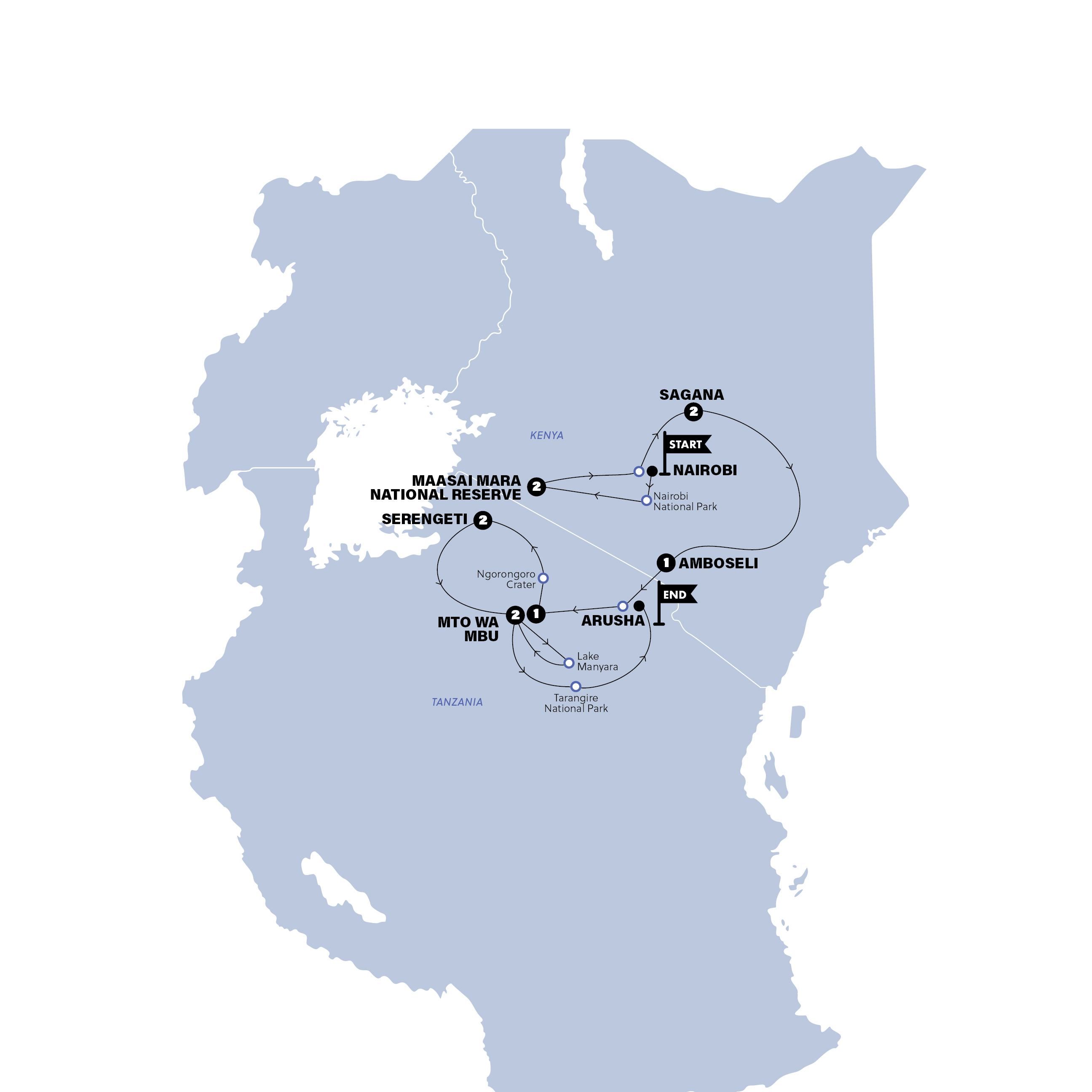 Kenya Safari Adventure Trip Map
