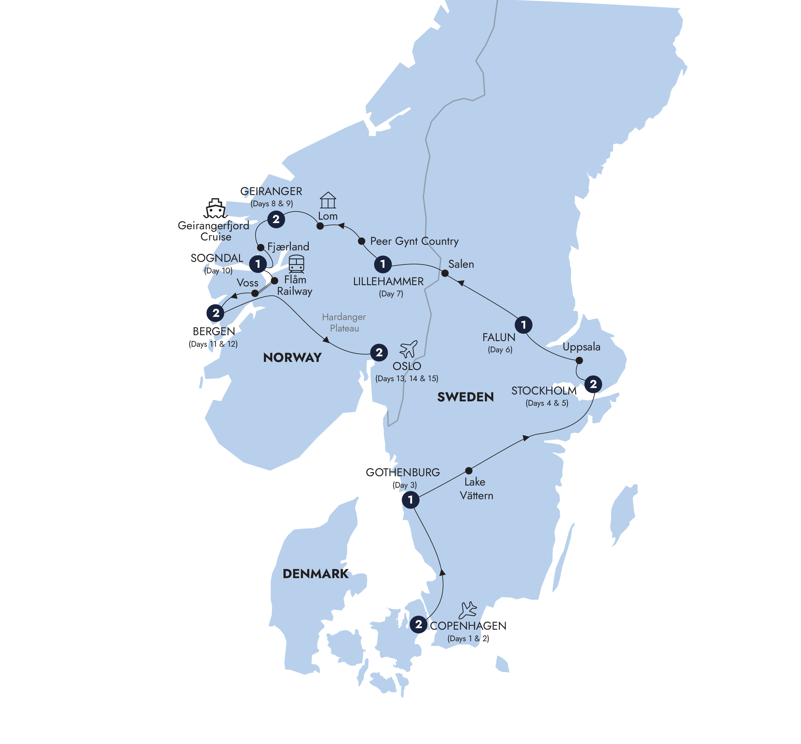 Map Spectacular Scandinavia Fjords Guided Tour YE941 Small Group 2027