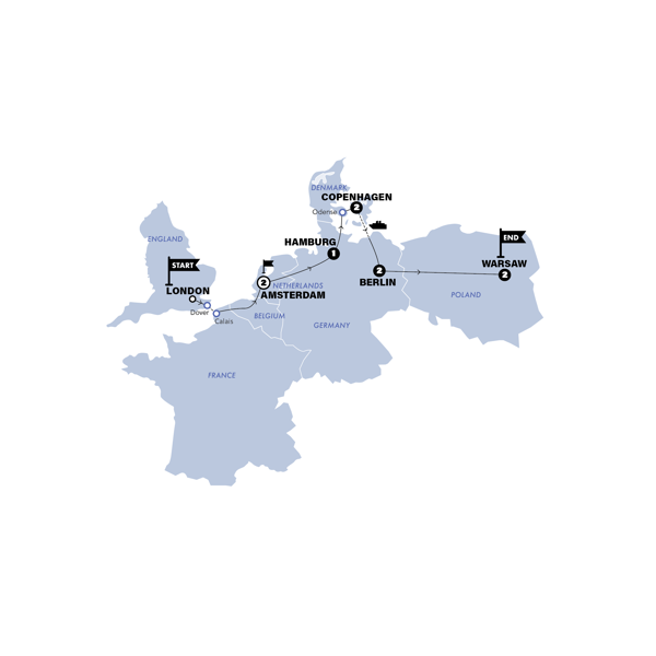 London to Warsaw Vistas Trip Map