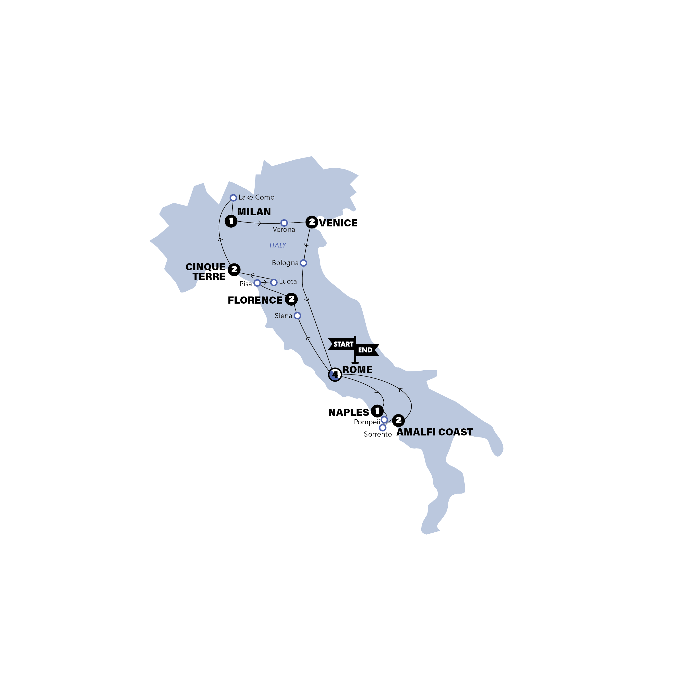 Simply Italy Winter Trip Map