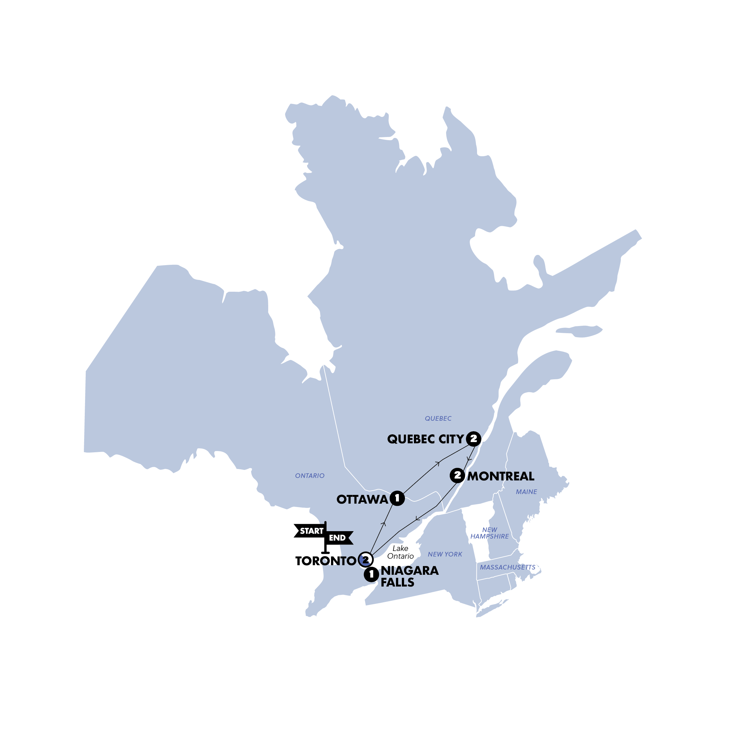 Eastern Canada Adventure Trip Map