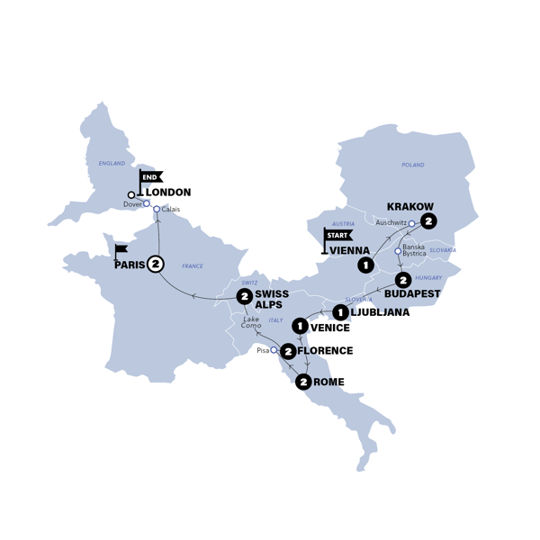 Vienna to London Trail Trip Map
