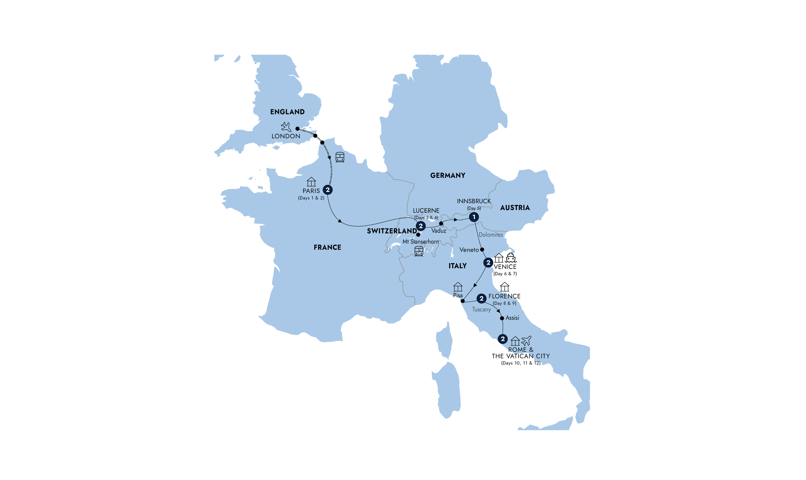 Map Road To Rome Guided Tour Lon Rom 2026