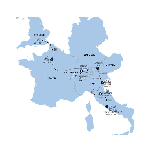 Map Road To Rome Guided Tour Lon Rom 2026