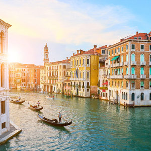 Gondaliers at Sunset in Venice, Italy