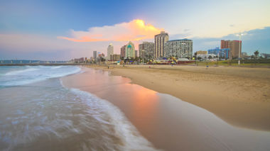 Durban Beach at golden hour in South Africa