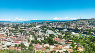 View of Tbilisi, old town and the Kura river from the Narikala fortress, Georgia